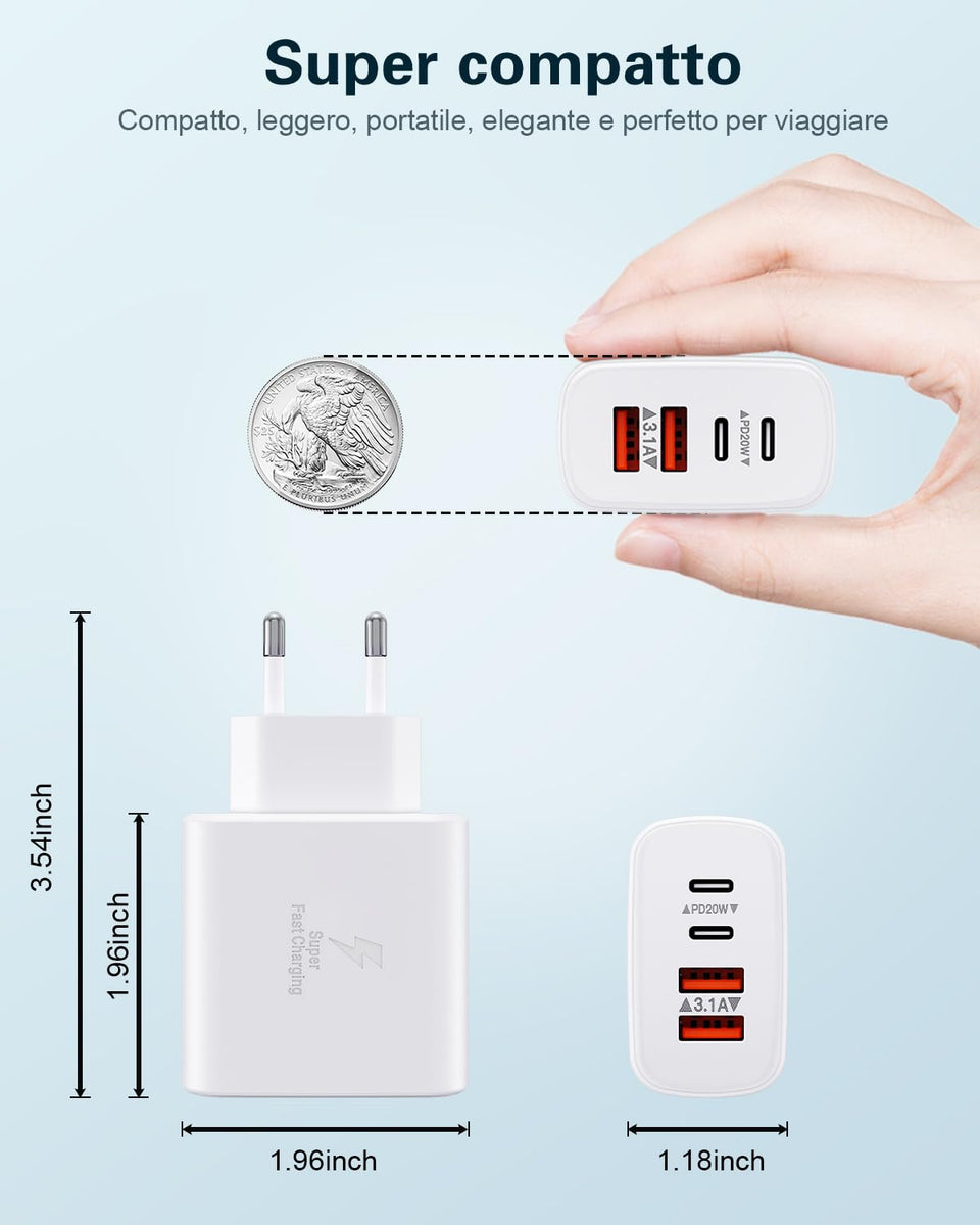 Caricatore Rapido USB-C 40W Dresz – 4 Porte Con Cavo 2 Metri – Spina UK - Foto 1