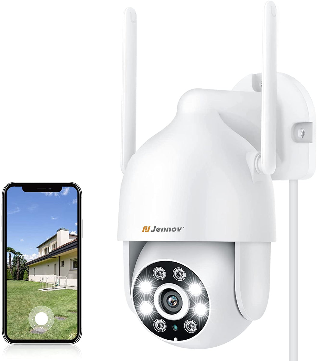 Telecamera WiFi Esterna Jennov 2K PTZ Con Visione Notturna Colori E Allarme Sonoro