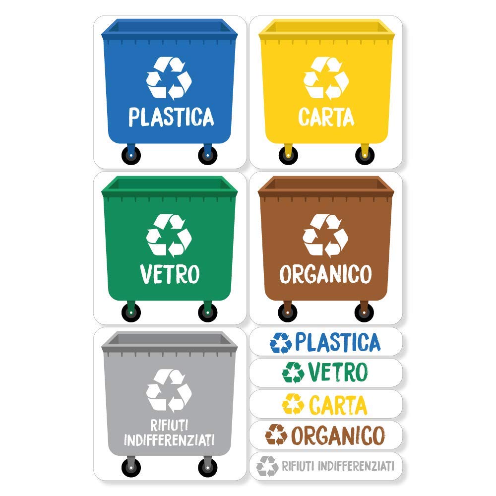 Haberdashery Online 5 Etichette adesive per Raccolta rifiuti