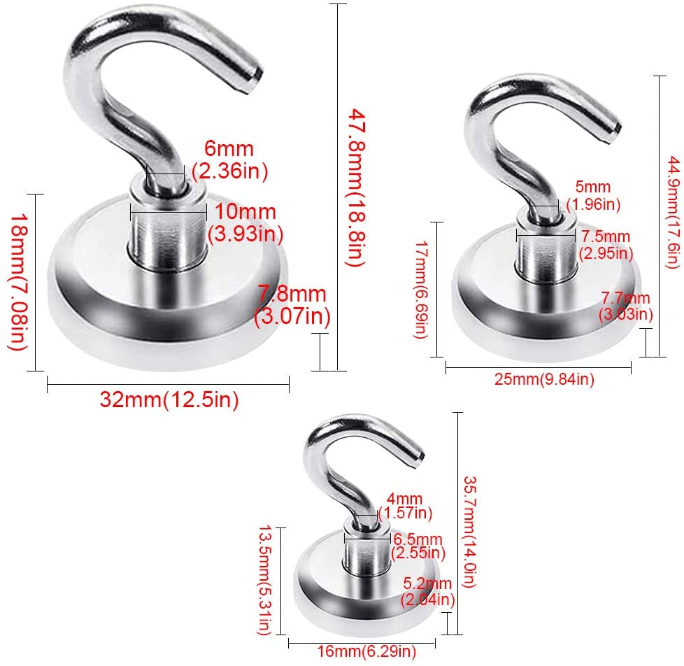 Set di 8 ganci magnetici neri, spessore 22 mm, non necessita di foratura – Ganci magnetici gommati – Extra forti – 3,5 kg – Per porte in ferro e frigoriferi