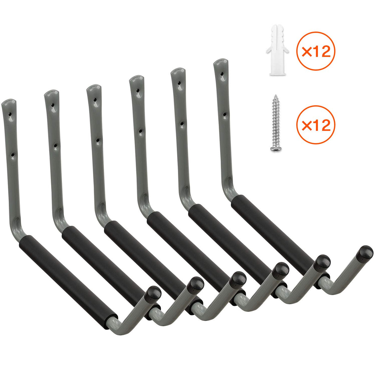 Gancio Muro Orizzontale Per Garage – Doppio Braccio In Acciaio 50 Kg, Con Rivestimento EVA Antiscivolo, Set Da 4 Pezzi Nero