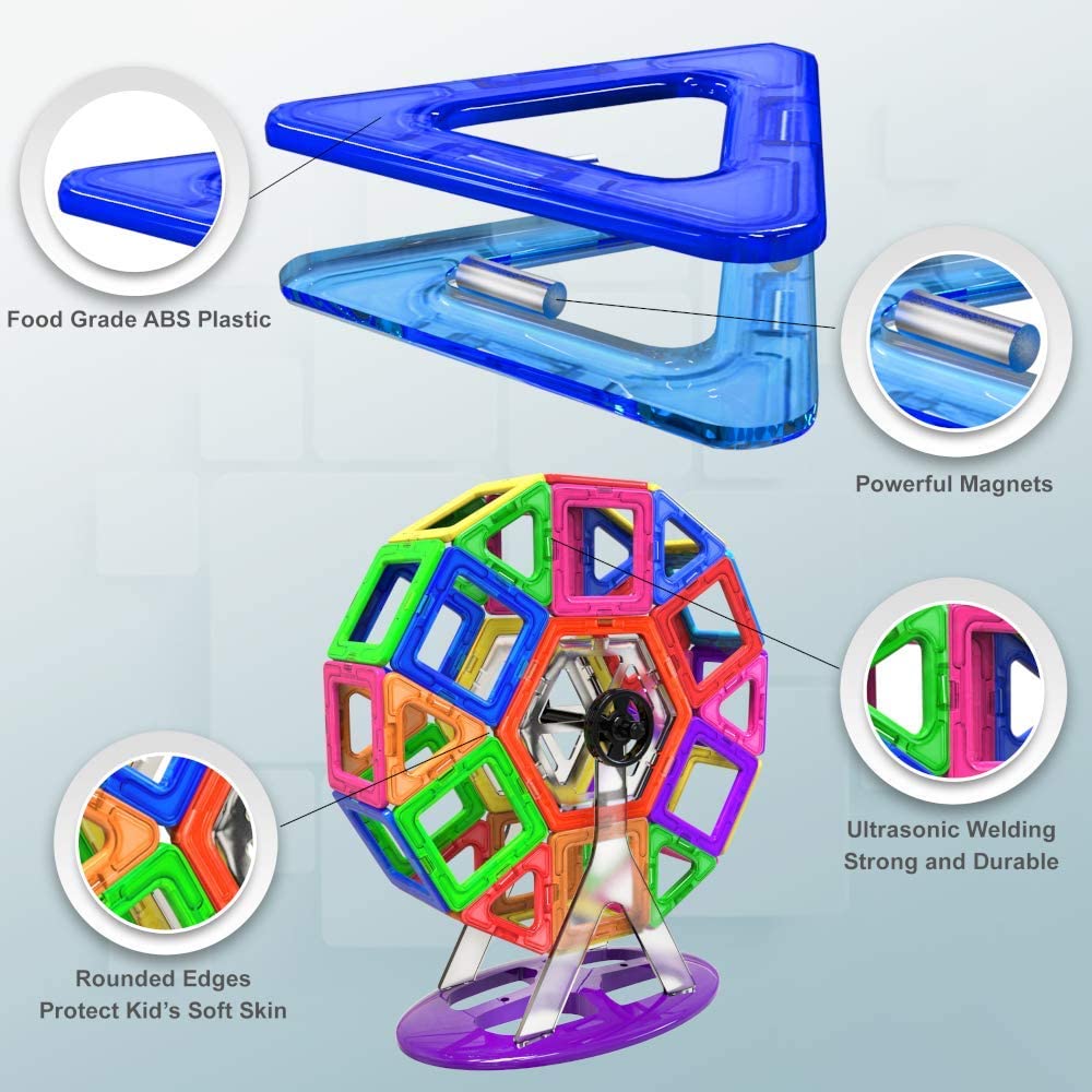 Blocchi Magnetici Pourbibi 150 Pezzi: Set Costruzioni STEM Per Bambini 3-9 Anni, Sicuro