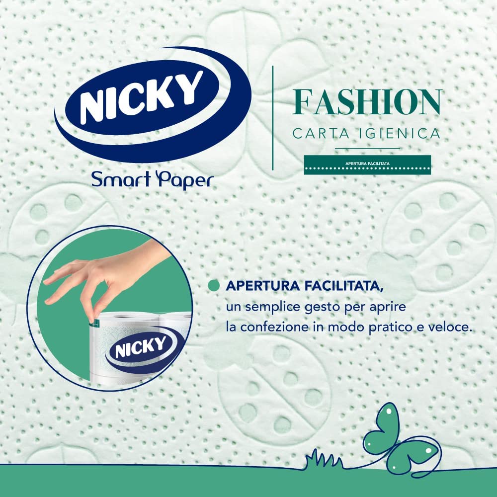 Nicky Fashion - 4 Rotoli di Carta Igienica, 165 Soffici Fogli a 4 Veli –