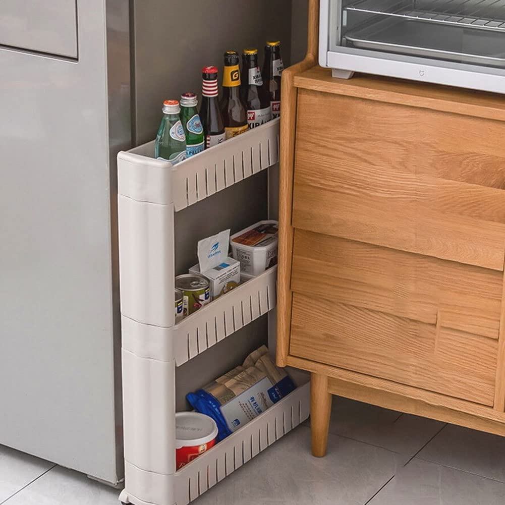 Carrello portaoggetti sottile da 10 cm, carrello dispensa da cucina mobile magro con ruote, carrello portaoggetti stretto estraibile facile da montare for spazi ristretti, bianco ( Color : 2-layer