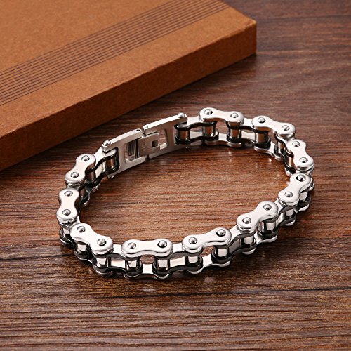 Braccialetto Uomo Catena Bici Acciaio Inox - Nero, Argento, Oro, Regalo Moda Maschile - Foto 10