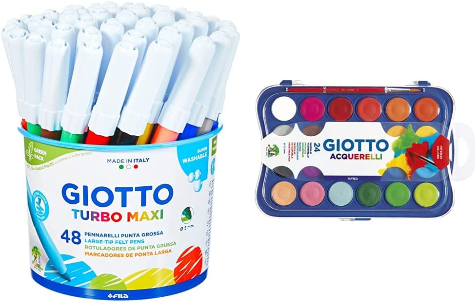 12 Pennarelli Giotto Turbo - Punta Larga 1-3mm, Inchiostro Lavabile, Colori Intensi, Azzurro