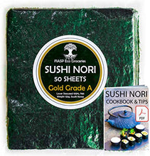 Carica l'immagine nel visualizzatore di Gallery, Nori Sushi Fogli di Alghe - 50 fogli interi, 125g [cotto al Sapore Ricco