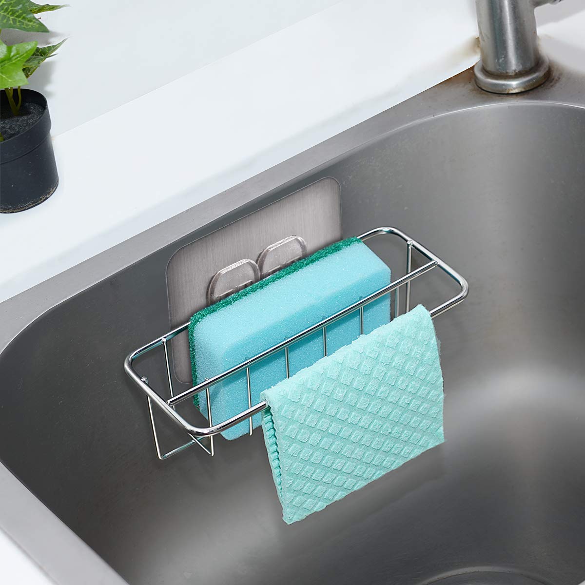 Portaspugne Per Lavello Con Scarico | Organizer Per Spugne E Sapone | Accessorio Cucina Nero - Foto 5