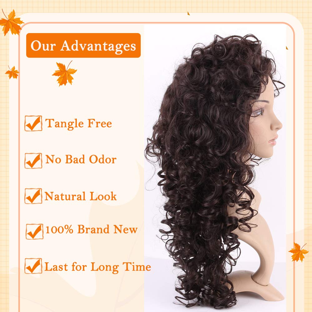 Perruque Longue Boucles Chocolat LIONESS 6 - Synthétique - Raie Libre