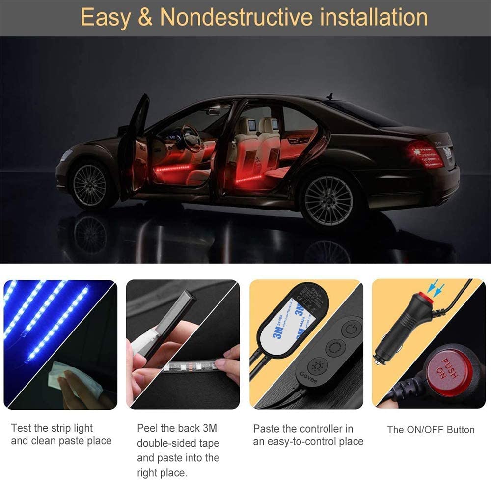 Striscia LED Auto con APP, Govee Luci LED Interne per Auto con 48 LEDs –