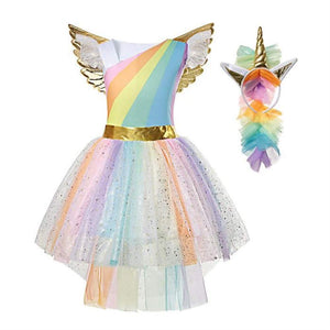 Vestito da Unicorno tutù Costume Principessa per Bambina 4-5 Anni (110 cm)