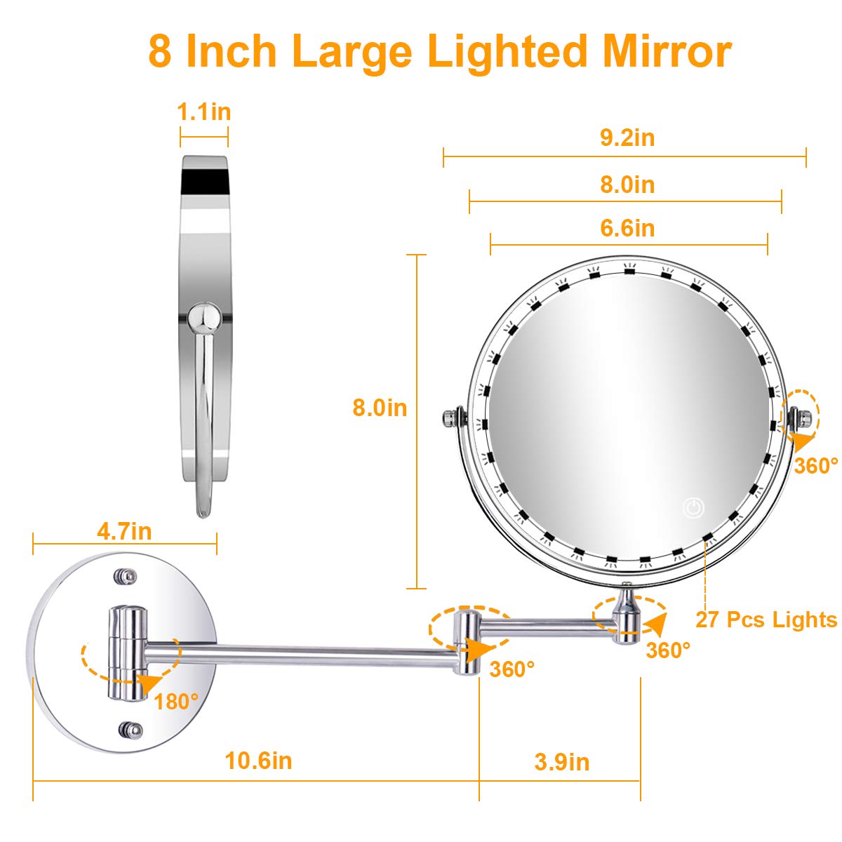 Specchio Trucco Con Luci, 5X Specchio Ingranditore Specchio Led USB Specchio Trucco Con Luci, 5X Specchio Ingranditore Specchio Led USB