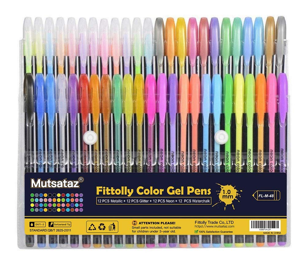 Set di 48 penne gel colorate - glitter, metallico, 48color-1,0mm, Mult –