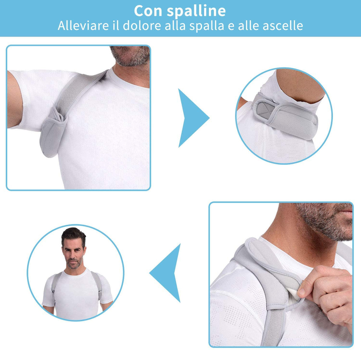 Correttore Di Postura Anoopsyche Regolabile &ndash; Supporto Per Schiena E Spalle, Taglia S, Grigio/blu