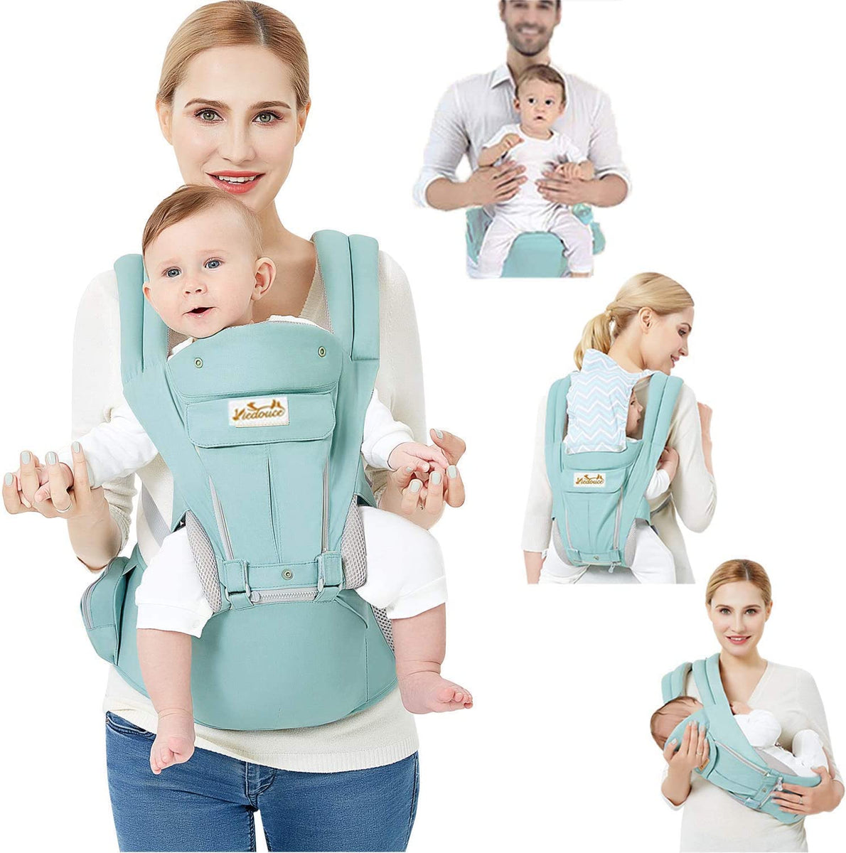 Marsupio Portabebè Hipseat Viedouce - Leggero In Cotone Per Bambini 4-36 Mesi (Blu Scuro) - Foto 9