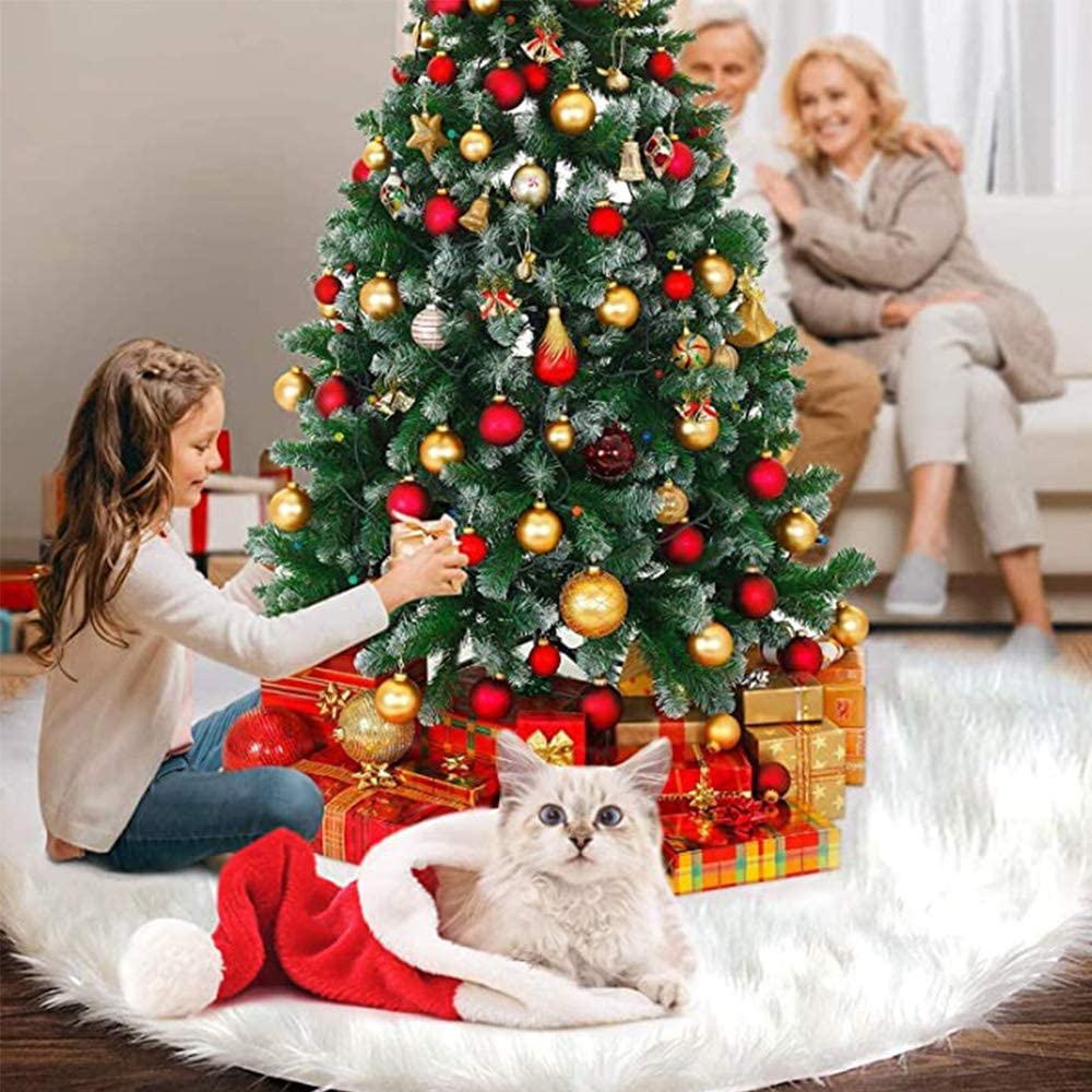 Gonna Per Albero Di Natale In Peluche Bianco Rustico – Collare Copribase 72x58x23,5 Cm – Per Interni/esterni, Decorazione Festiva