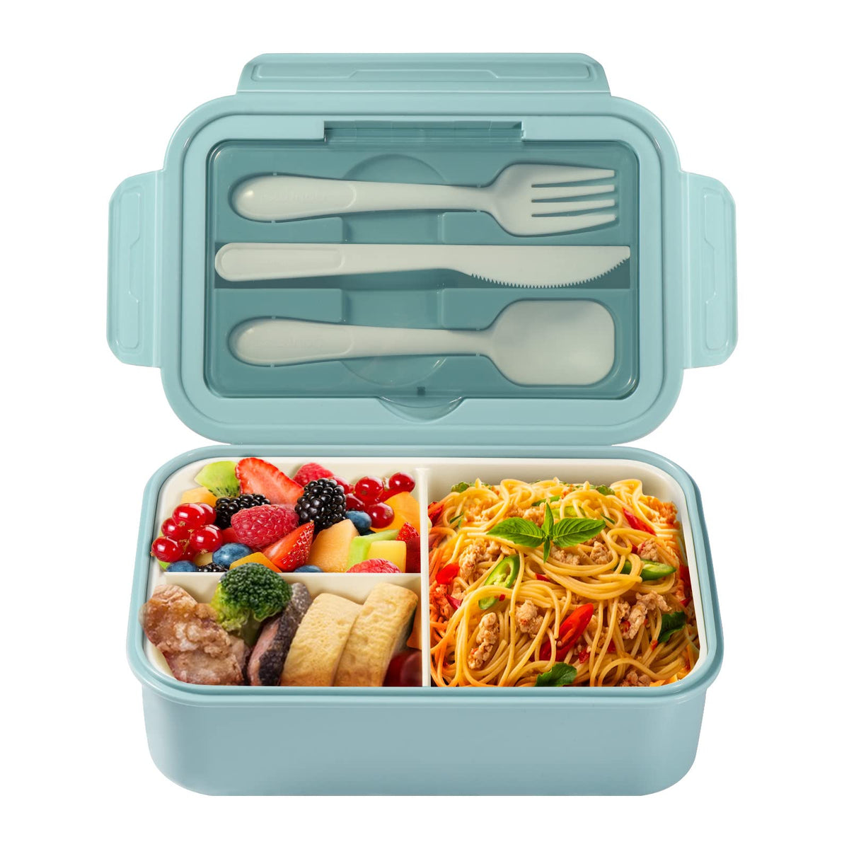 Bento - Contenitore Per Il Pranzo A Prova Di Perdite, Per Bambini E Adulti, Con 3 Scomparti E Set Di Posate, Senza BPA, Adatto Al Microonde E Alla Lavastoviglie (grigio-bianco - 7