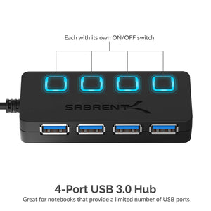 Sabrent a 4 porte Hub USB 3.0 con interruttori di alimentazione 3.0, Nero
