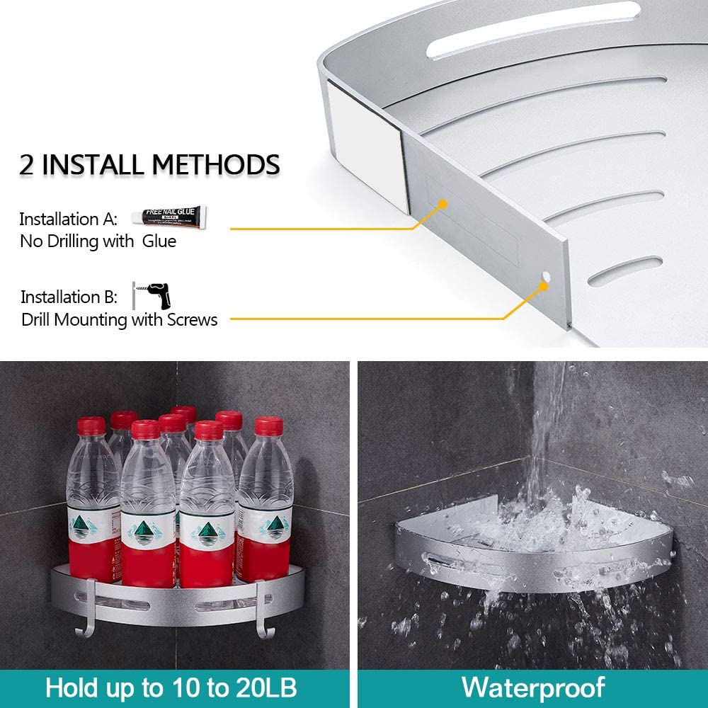 Mensola Doccia Angolare Autoadesiva - 2 Pezzi In Alluminio Argentato, No Fori!