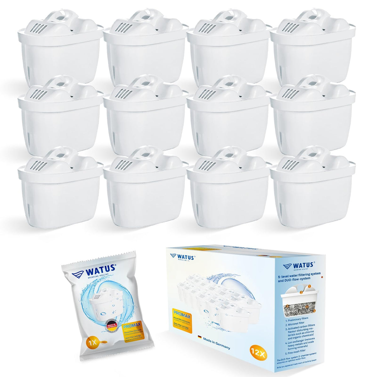 PearlCo Caraffa Filtrante In Vetro 2L Bianca Con 12 Cartucce Universal Classic | Riduce Calcare E Cloro | Compatibile Brita - 2