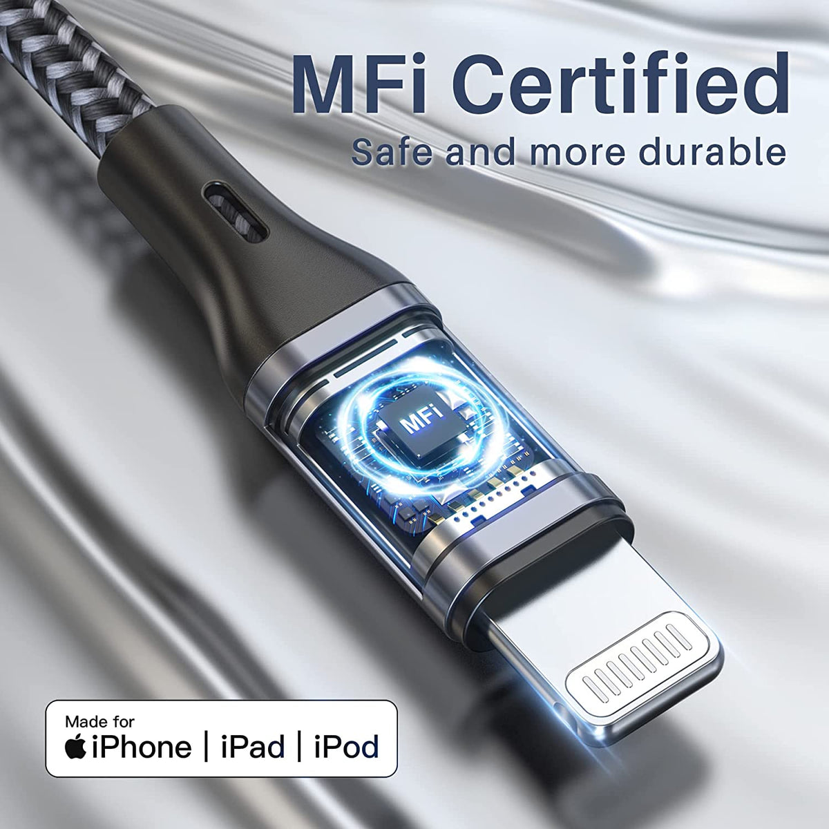 Confezione da 3 cavi di ricarica certificati Apple MFi da 1,8 m, cavo Confezione da 3 cavi di ricarica certificati Apple MFi da 1,8 m, cavo
