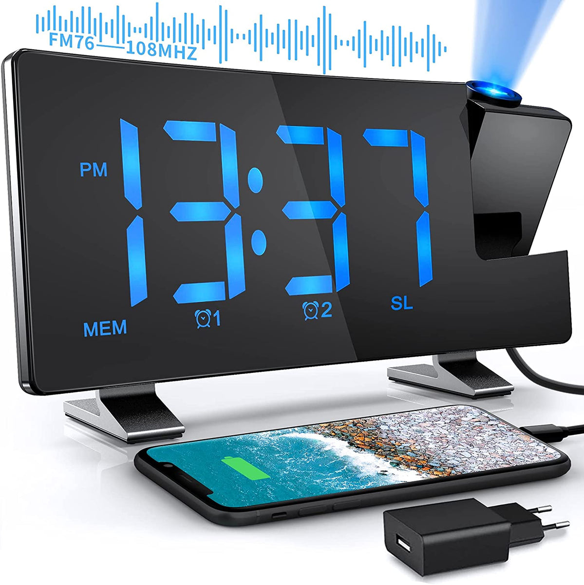 Sveglia Con Proiettore Mesqool | Proiezione Soffitto 320° | Radio FM | USB-C | Temperatura