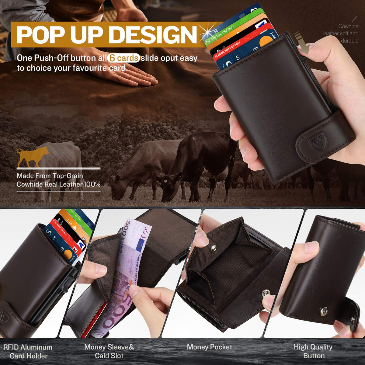 Wilbest® Portafoglio Uomo Rfid Blocking, Porta Carte di Credito a Tre Wilbest® Portafoglio Uomo Rfid Blocking, Porta Carte di Credito a Tre