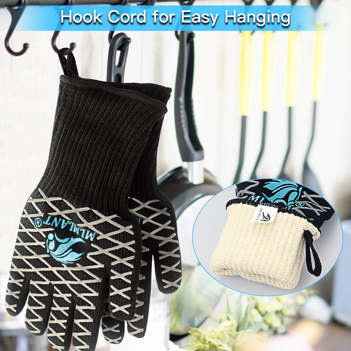 MLMLANT - Guanti Da Barbecue Resistente Al Calore 800°C | Ignifughi Per Griglia, Forno, Camino | Taglia M - Foto 3