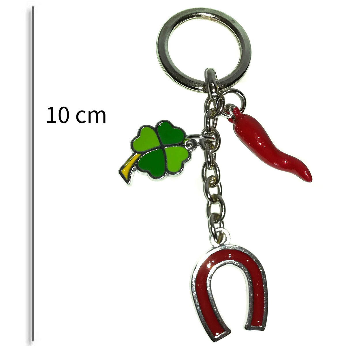 Portachiavi Portafortuna Made In Italy – Corno Rosso Smaltato E Ferro Di Cavallo, Amuleto Scacciaguai In Elegante Confezione Regalo