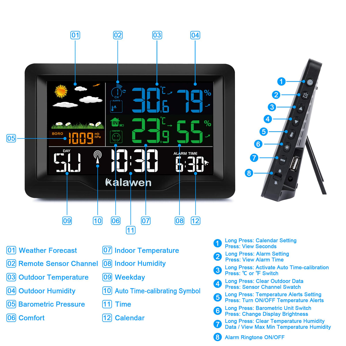 Stazione Meteo Wireless KETOTEK - Sensore Esterno, Display LCD, Previsioni, RadioSveglia DCF, Barometro, Fase Lunare - Foto 8