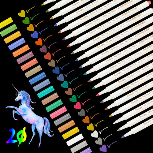 Leenou Pennarelli Metallici, 20 Pz Metallic Marker Penne, 20 Colori 20 - Ilgrandebazar