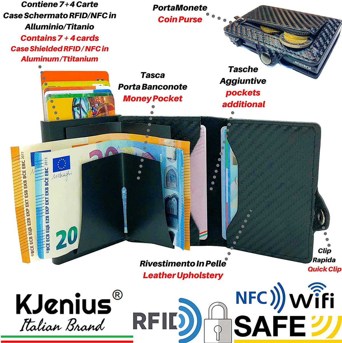 Portafoglio Da Uomo Con Fermasoldi RFID Con Blocco Sottile U2013 Porta Carte Di 688019 - Foto 2