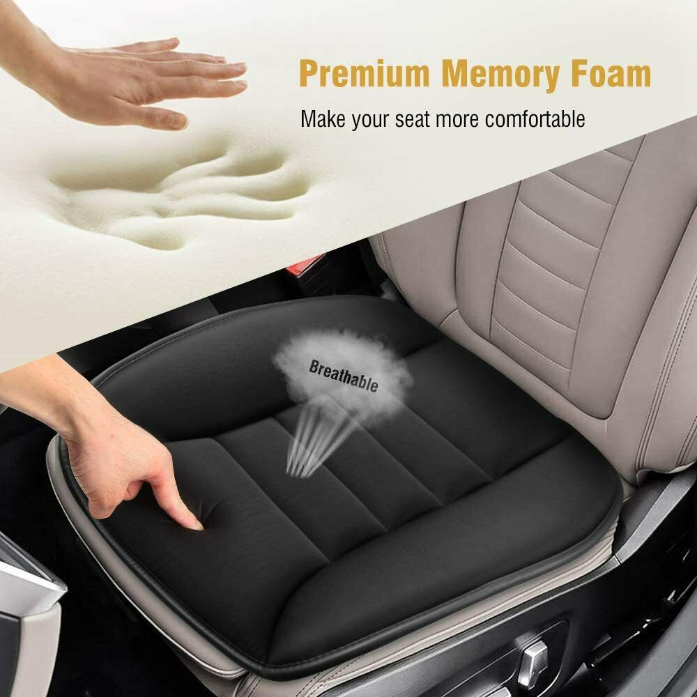 Cuscino Sedile Auto Anteriore Universale, Cuscini per Auto Traspirante in Pelle e Cotone, Cuscini Sedili Anteriori Facile da pulire, Copri Seduta Sedile Comfort Quattro Stagioni (Nero, 49x47cm