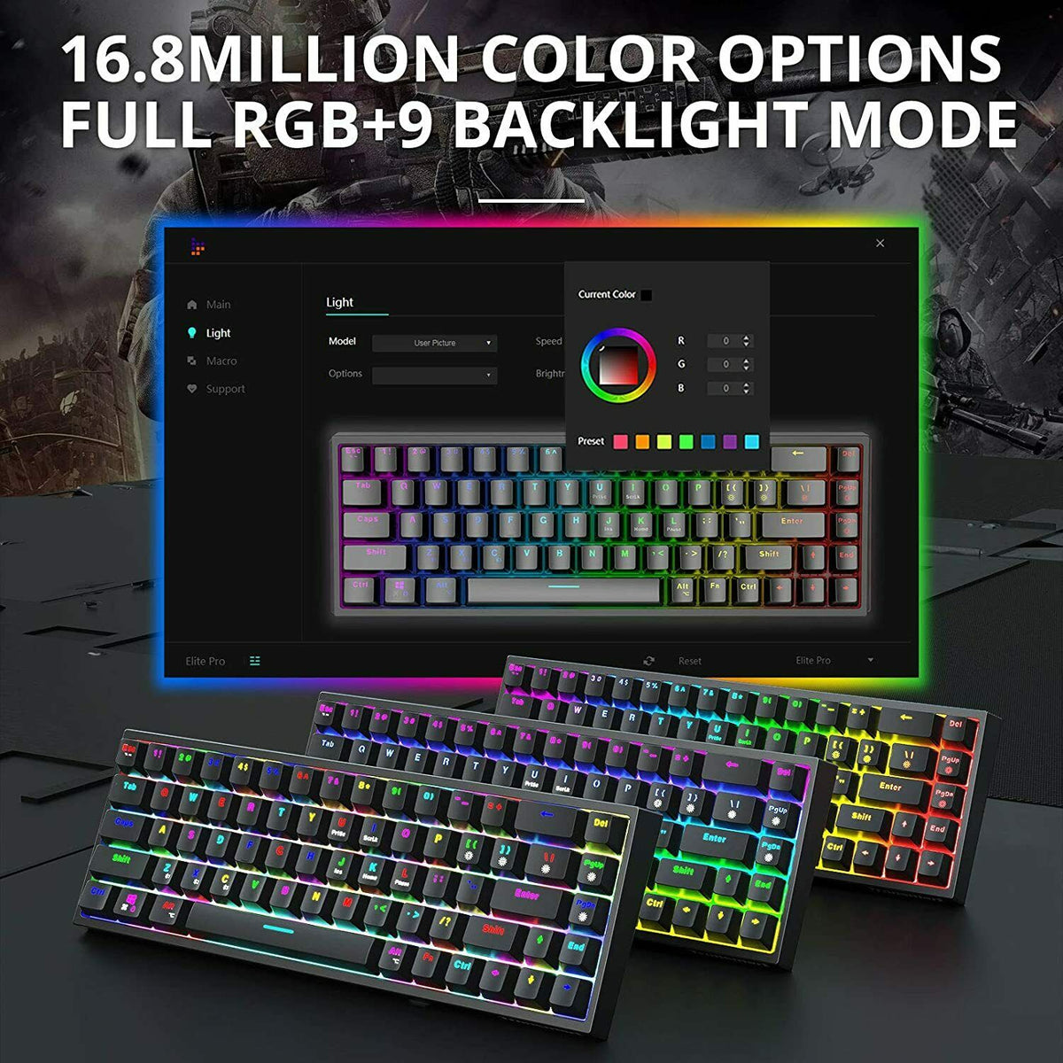 Tastiera Meccanica HiveNets 87 Tasti Con Switch Blu – RGB Arcobaleno, Anti-ghosting, Pannello Alluminio, Per PC E Mac