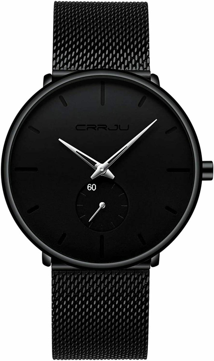 RUIMAS Orologio Uomo Grande Cronografo Quadrante Argento Cinturino Pelle Nera - Impermeabile 3 ATM, Movimento Giapponese