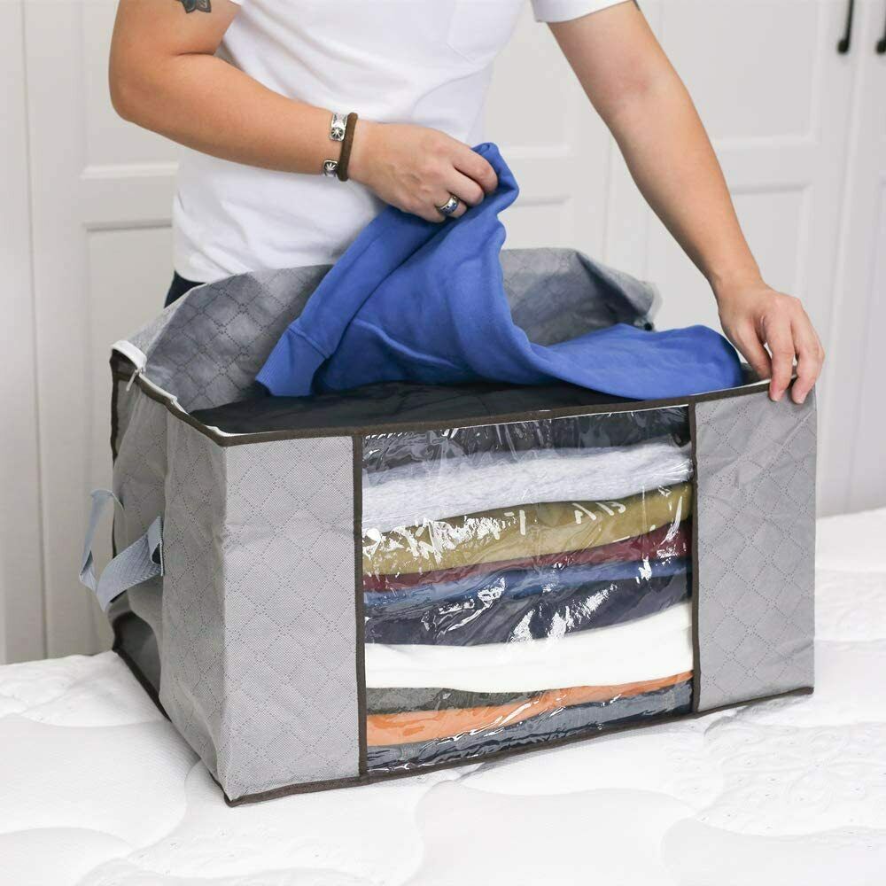 Acan Tradineur: 3 Organizer Rettangolari Pieghevoli Con Manico E Coperchio, Tessuto Cotone, 40x30x25 Cm