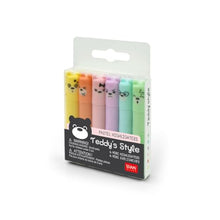 Carica l'immagine nel visualizzatore di Gallery, Legami - Teddy's Style, Set di 6 Mini Evidenziatori, 1x7,5 cm, Giallo, Pesca, Rosa, Lilla, Azzurro chiaro, Verde chiaro, per Sottolineare ed Evidenziare con Precisione
