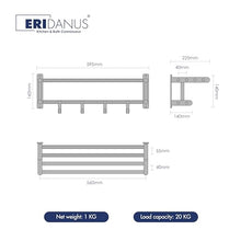 Carica l'immagine nel visualizzatore di Gallery, Eridanus Porta Asciugamani Bagno, Portasciugamani da Parete con Mensole Doppia in Accaio Inox SUS304, Mensola Portasciugamani con Ganci, Lucido, Scaffale Barre, Stile Hotel - 60 x 22,5 x 16 cm