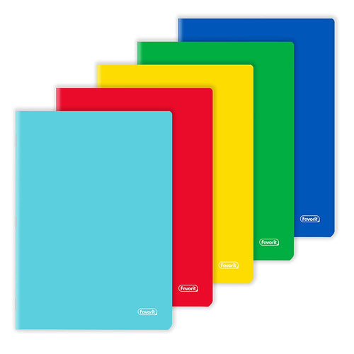 Favorit 10 Quaderni A4, Copertina Monocolore, Rigatura Quadretti 5mm, Carta 80g/Mq, Pacco da 10 pezzi, Colori Assortiti