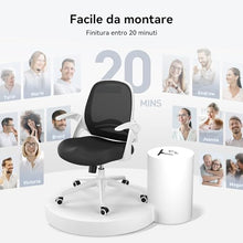 Carica l&#39;immagine nel visualizzatore di Gallery, Hbada J1 Sedia da ufficio ergonomica, poltrona da ufficio con bracciolo pieghevole, seduta in tela, girevole a 360°, Bianco