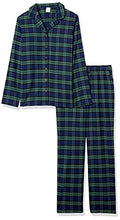 Carica l'immagine nel visualizzatore di Gallery, Amazon Essentials Set pigiama da donna in flanella a maniche lunghe con bottoni sul davanti e pantaloni, blu cobalto verde a quadri Blackwatch, M