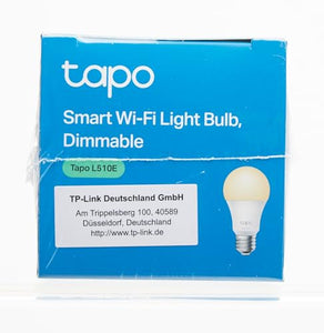 TP-Link Tapo L510E Lampadina Wi-Fi E27, Funziona con Amazon Alexa e Google Home, 806 lumen, Giallo caldo dimmerabile dall' 1% al 100%, 2700 K, Controllo da remoto, 1 pezzo