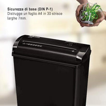 Carica l&#39;immagine nel visualizzatore di Gallery, Fellowes Distruggi documenti a striscia P-25S, 5 fogli, trita documenti per uso personale, distruggidocumenti con cestino da 11 litri, nero