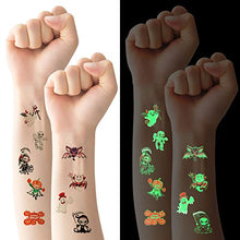 Carica l'immagine nel visualizzatore di Gallery, ACWOO Tatuaggi Temporanei per Bambini, 10 Fogli Luminosi Halloween Tatuaggi Set, Halloween Impermeabile Temporaneo Tattoos per Compleanno Regalo Festa di Halloween Cosplay Decorazioni