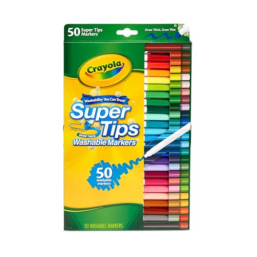CRAYOLA Super Tips - Pennarelli Lavabili a Punta Media, Confezione da 50 Pezzi in Colori Assortiti, Età Consigliata: da 3 Anni