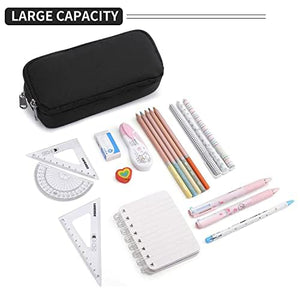 Della Gao Astuccio portamatite di grande capacità 2 scomparti per portapenne Organizer per forniture di cancelleria per ufficio 20,5 x 11 cm - Nero