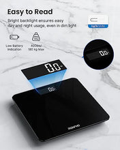 Carica l'immagine nel visualizzatore di Gallery, RENPHO Bilancia Pesapersone Digitale Elettronica da Bagno, Bilancia Alta Precisione con Ampio Display a LED Retroilluminato, Tecnologia Step-On, Ultrasottile, Capacità 180kg, Nero