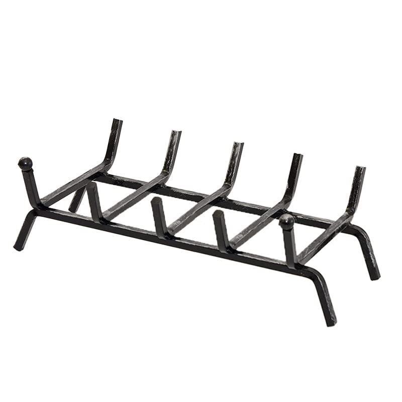 Virsus Brucialegna da Camino in ferro battuto con spessore 1,5 cm, di colore nero con sfumature, 5 barre distanziate, braciere per legna, poggialegna resistente per brace, fuoco costante (40x32x20 cm)