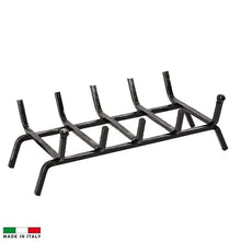 Carica l&#39;immagine nel visualizzatore di Gallery, Virsus Brucialegna da Camino in ferro battuto con spessore 1,5 cm, di colore nero con sfumature, 5 barre distanziate, braciere per legna, poggialegna resistente per brace, fuoco costante (40x32x20 cm)