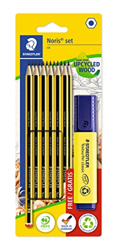 Staedtler Noris - Set Cancelleria Composto da 12 Matite Hb e 1 Evidenziatore Giallo, Ideale per Cancelleria Scuola Università Ufficio e Cartoleria - Materiale Scolastico e Cose per la Scuola